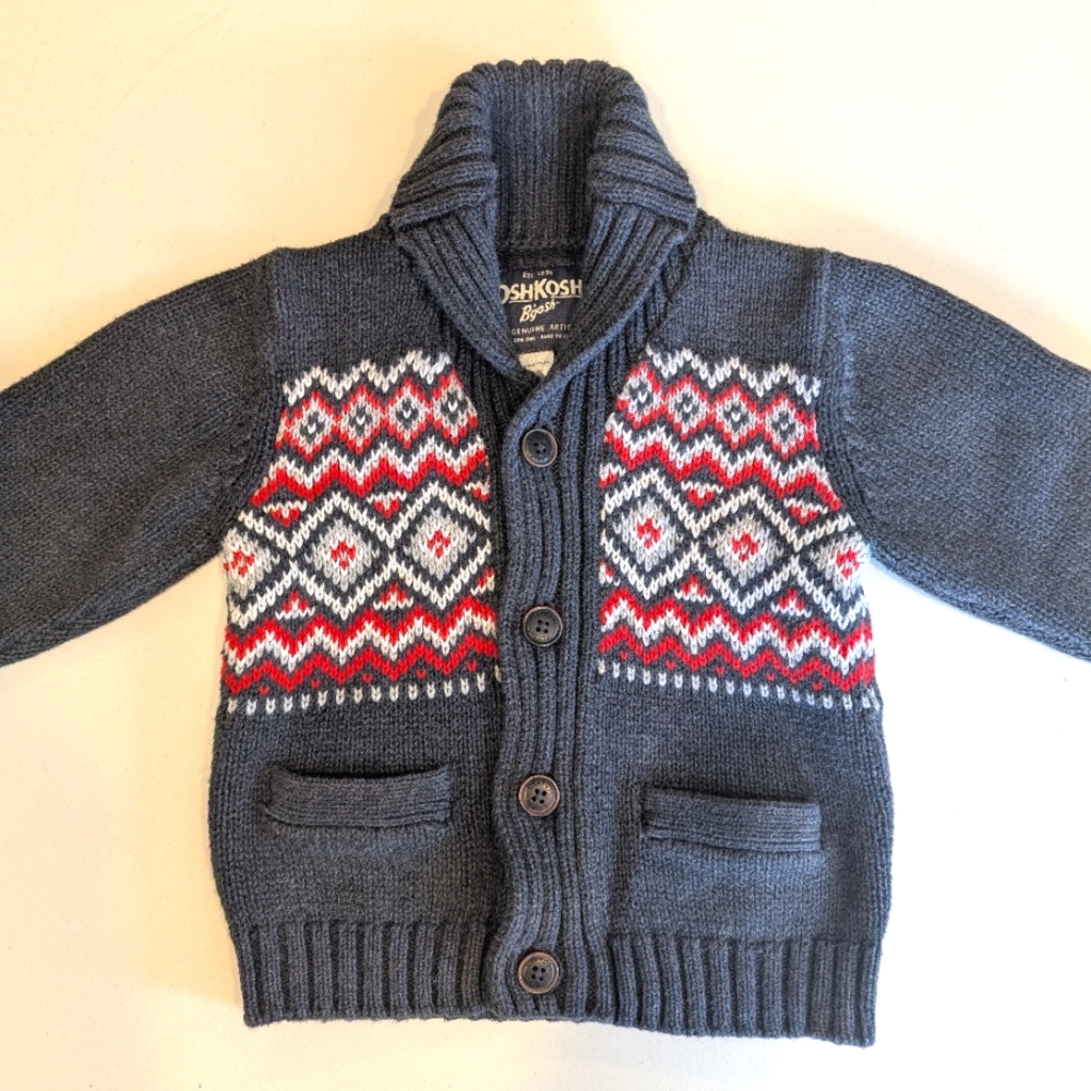 OshKosh B'gosh gray knit Southwestern button up cardigan w pockets. 3T